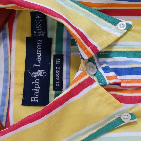 🌞VTG Ralph Lauren🌞 - Yellow/Multi Stripe L/S Button Down - Picture 3 of 11